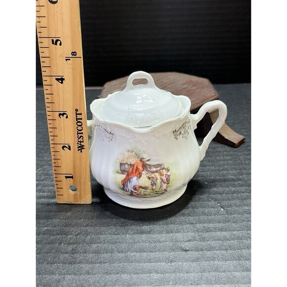 Sugar Bowl Lid Porcelain Vtg Old Women in the Shoe Cottagecore Farm Shabby Chic - Picture 13 of 14